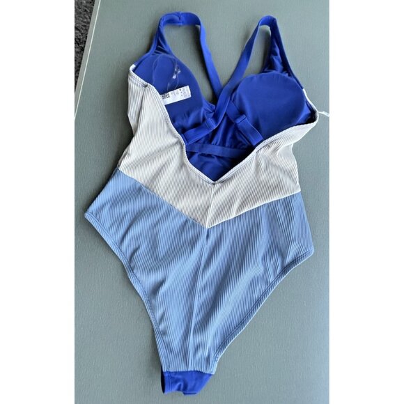 Puma One Piece Mixed Media Swimsuit Womens Blue Casual Athletic XL - Picture 8 of 10